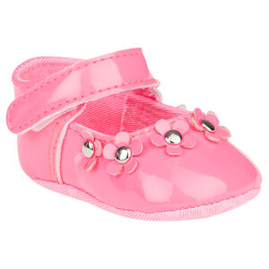 Babies vernies coloris rose fluo avec fleurs et rivets  