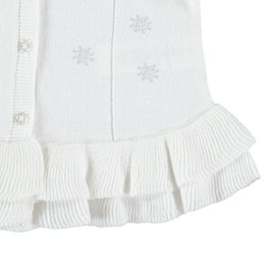 Πλεκτή ζακέτα με ζακάρ μοτίβο και βολάν 