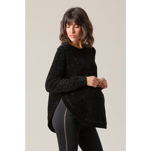 Πουλόβερ σε ύφασμα σενίλ και σε στιλ πόντσο με στρογγυλεμένα πέτα 