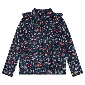 Παιδικά - Βαμβακερό πουκάμισο με φλοράλ μοτίβο και βολάν 
