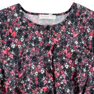 Μακρυμάνικη τουνίκ με λουλούδια και ριγέ λάστιχο στη μέση 