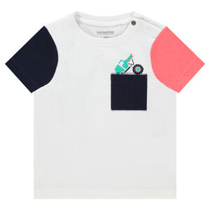 Κοντομάνικη μπλούζα με μανίκια σε αντίθεση και τσέπη στο στήθος 