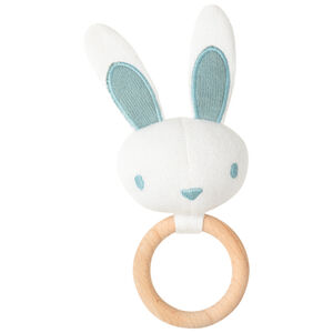 Hochet lapin bleu à anneau en bois  