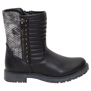 Μαύρα μποτάκια με καπιτονέ φάσα, πριτσίνια και φάσα σε απομίμηση δέρματος φιδιού 