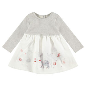 Μακρυμάνικο φόρεμα από δύο υλικά με διακοσμητικές στάμπες 