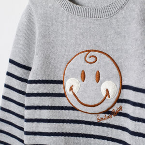 Pull en tricot rayé avec Smiley brodé 