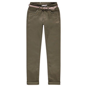 Slim παντελόνι με φαντεζί τρουκ και μεταλλιζέ ζώνη 