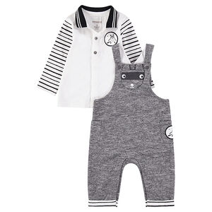 Σύνολο με μακρυμάνικο πόλο και μελανζέ σαλοπέτα με τσέπες 