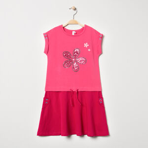 Κοντομάνικο φόρεμα 2 σε 1 με λουλούδι από πούλιες 