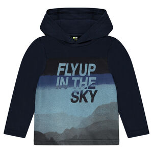 Tee-shirt manches longues à capuche avec inscription sur fond dégradé 