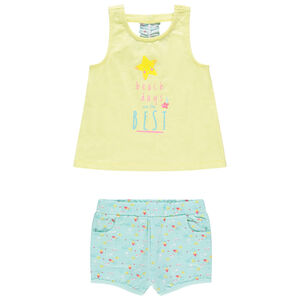 Ensemble en coton bio avec débardeur à message et short imprimé 