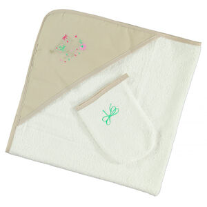 Set de bain : cape et gant de toilette en coton éponge 