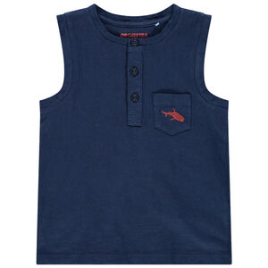 Μπλουζάκι αμάνικο βαμβακερό και στο τσεπάκι ,κεντημένος καρχαρίας  