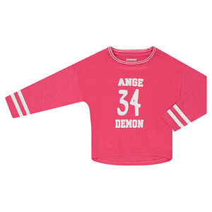 Μακρυμάνικη μπλούζα με λωρίδες και τυπωμένο μήνυμα 