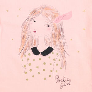 Δίχρωμη φόρμα από φανέλα με στάμπα κοριτσάκι και μεταλλιζέ λεπτομέρειες 