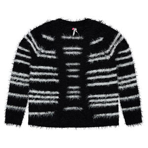 Πλεκτή ριγέ ζακέτα με γούνινη όψη  