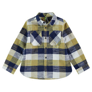 Μακρυμάνικο πουκάμισο με καρό σε αντίθεση και τσέπες 