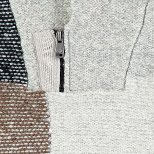 Πλεκτό ζακάρ πουλόβερ με καρό και φερμουάρ στο λαιμό 