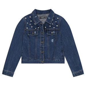 Παιδικά - Τζιν μπουφάν με used όψη και διακοσμητικές πέρλες  