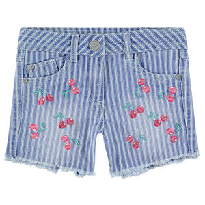 Τζιν σορτσάκι με φθαρμένη όψη με σήματα και κεντήματα κερασάκια 