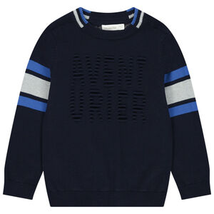 Pull en tricot à bandes et inscription en relief 