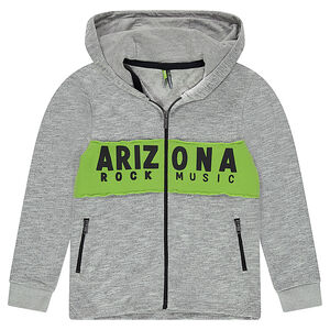 Παιδικά - Ζακέτα από φανέλα με κουκούλα, λωρίδα σε αντίθεση και τυπωμένο κείμενο 