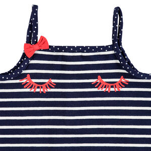 Σύνολο ριγέ αμάνικη μπλούζα και κόκκινο σορτς με βολάν 