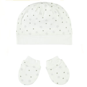 Ensemble bonnet et moufles imprimé étoiles  