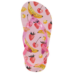 Σαγιονάρες με διάφανο λουράκι και τυπωμένα φρούτα 