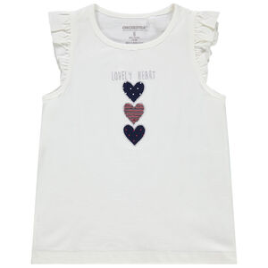 Μπλουζάκι κοντομάνικο με βολάν και σχέδιο με παγιέτες  