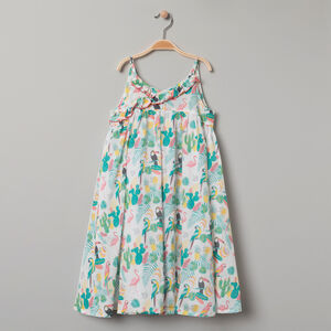 Φόρεμα με λεπτές τιράντες και τροπική εκτύπωση 