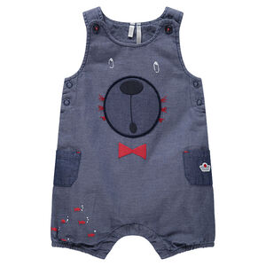 Κοντό ολόσωμο φορμάκι με κεντημένο αρκουδάκι και σαμπρέ τσέπες 