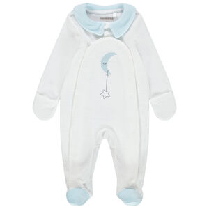 Βελουτέ φορμάκι ύπνου με λαιμόκοψη που κάνει αντίθεση και κεντημένο φεγγαράκι 