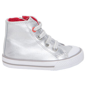 Ασημί αθλητικά μποτάκια με φερμουάρ και ελαστικά κορδόνια 