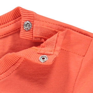 Μονόχρωμη κοντομάνικη μπλούζα με φαντεζί τύπωμα 