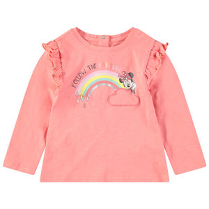  Μακρυμάνικη μπλούζα με βολάν, στάμπα τη Minnie της Disney και ουράνιο τόξο 