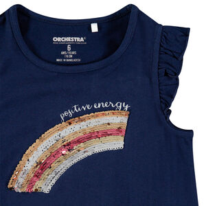 Μπλουζάκι κοντομάνικο με βολάν και σχέδιο με παγιέτες  