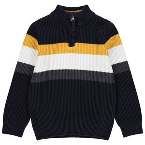 Pull en tricot à larges bandes contrastées et col zippé 