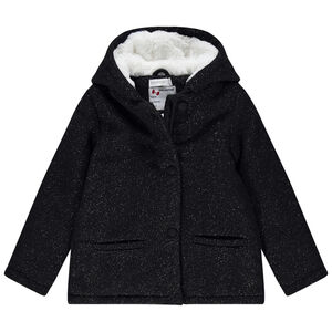Manteau à capuche en drap de laine doublé sherpa 