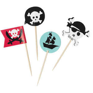 x ξύλινες διακοσμητικές οδοντογλυφίδες γενεθλίων με σχέδιο Πειρατή 