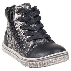 Bottillons argentés effet craquelé à zip et lacets 