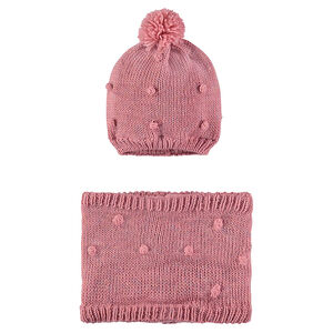 Σετ με πλεκτό σκούφο και κασκόλ τύπου snood με επένδυση φλις 