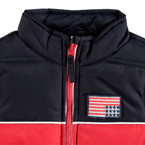 Αμάνικο δίχρωμο καπιτονέ μπουφάν με απλικέ σήμα σημαία  