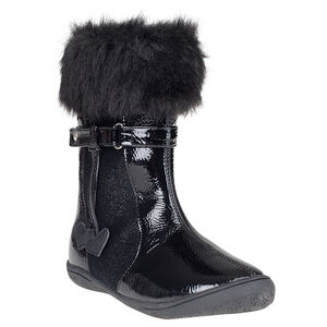 Bottes noires vernies et pailletées avec col en fausse fourrure  