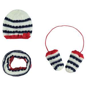 Σετ σκουφάκι, σνουντ και γάντια από πλεκτό ριγέ 