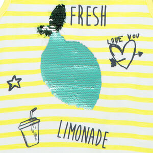 Βαμβακερή μπλούζα με ρίγες και φρούτα σε μαγικές πούλιες 