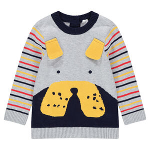 Πλεκτό πουλόβερ με ανάγλυφα αυτάκια και ρίγες σε αντίθεση στα μανίκια 