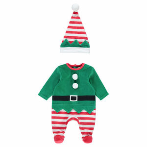 Φορμάκι ύπνου βελουτέ με ξωτικό σε χριστουγεννιάτικο πνεύμα, με ριγέ σκουφάκι 