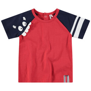 Κοντομάνικη δίχρωμη μπλούζα με τυπωμένο τερατάκι και ανάγλυφα δόντια 