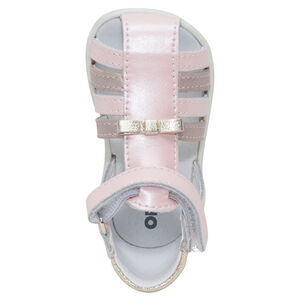 Δερμάτινα πέδιλα σε ιριδίζον χρώμα με λουράκι με αυτοκόλλητο velcro 